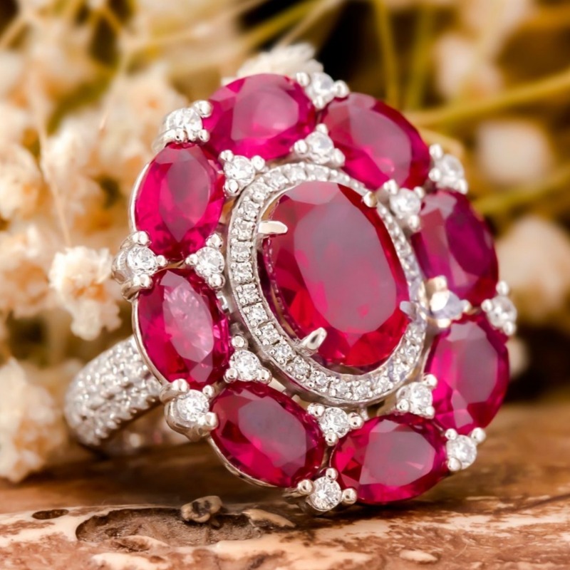 Women's Luxurious Pink-Toned Fully Embedded Synthetic Zircon Ring